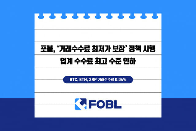 포블, ‘거래수수료 최저가 보장’ 정책 시행… 업계 수수료 최고 수준 인하
