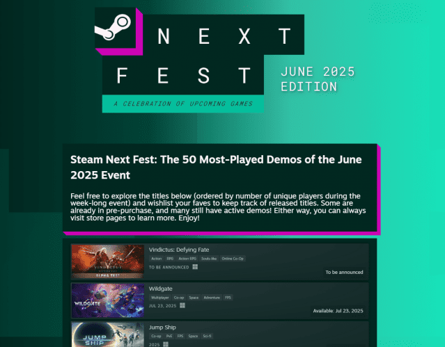 넥슨 ‘빈딕투스’, 스팀 넥스트 페스트 6월 인디 데모 톱50 최상위 차지