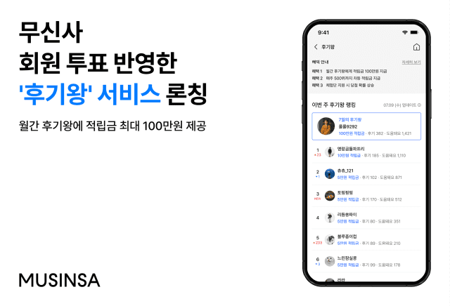 무신사, ‘후기왕’ 서비스 출시…”리뷰 쓰면 최대 100만원 적립”