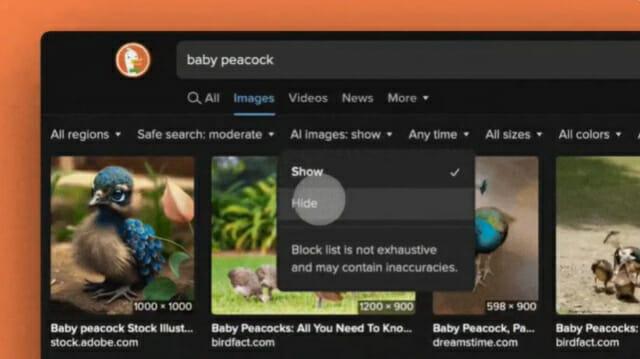 검색 결과서 ‘AI 이미지’ 거른다… 덕덕고, AI 생성 이미지 숨기기 기능 출시