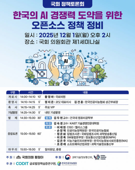 “한국판 깃허브 나올까”…’오픈소스 AI 정책 토론회’ 국회서 개최